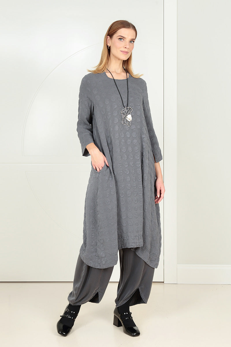 Front Slit Hem Grey Silver Silk Trousers 5