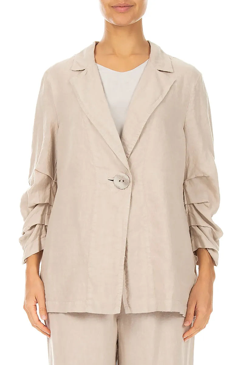 Gathered Beige Linen Jacket 1