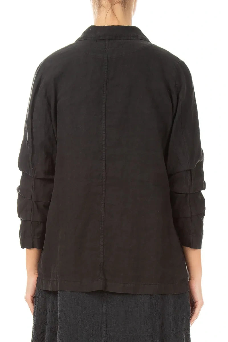 Gathered Black Linen Blazer Jacket 2