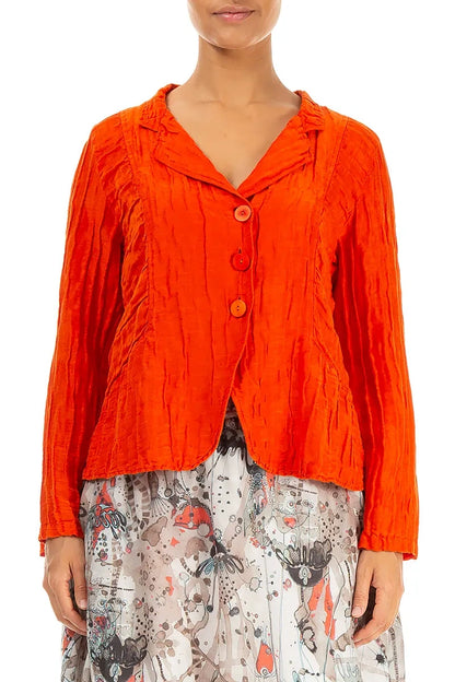 Gathered Sides Crinkled Flame Orange Silk Jacket 2