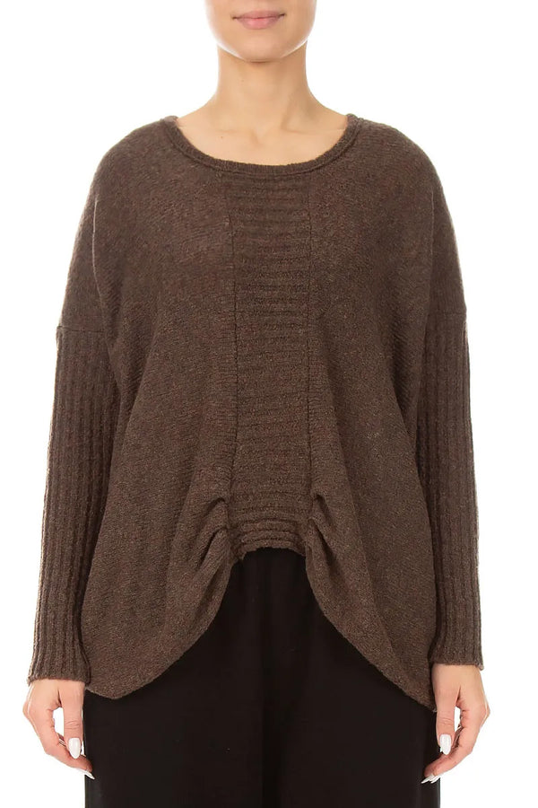 Gathered Front Brown Wool Sweater 1