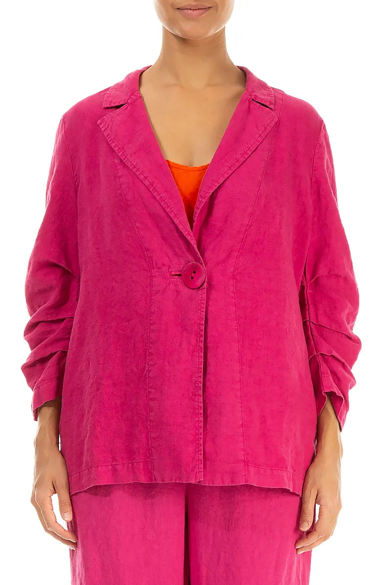 Gathered Fuchsia Linen Jacket 1