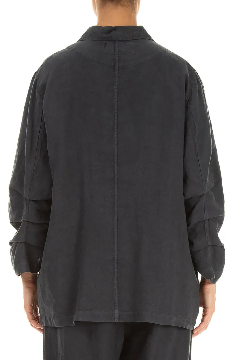 Gathered Graphite Linen Jacket 2