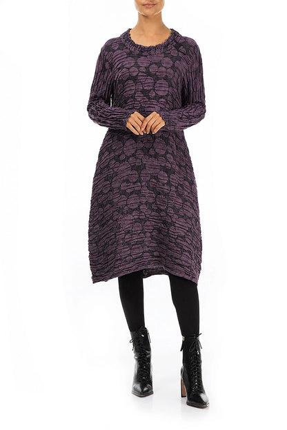 Gathered Neck Deep Plum Circle Silk Linen Dress