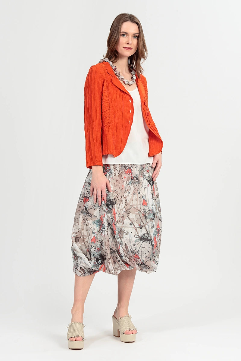 Gathered Sides Crinkled Flame Orange Silk Jacket 1