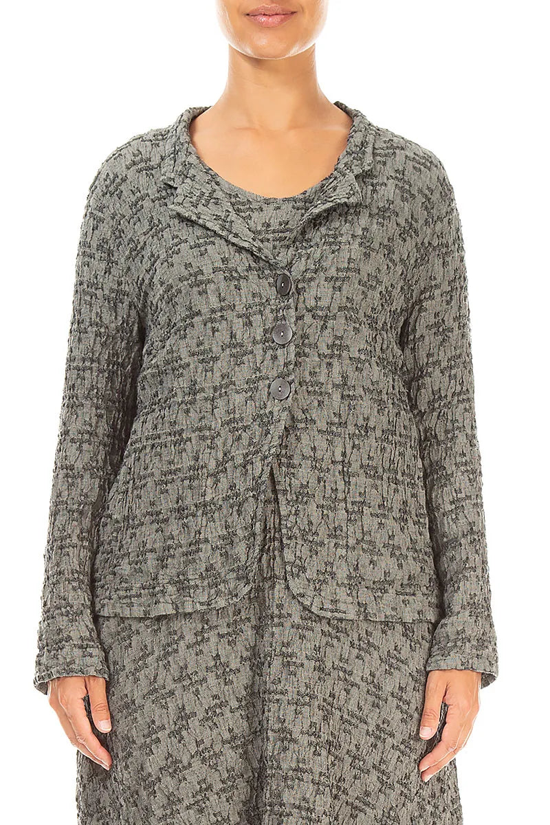 Jacke aus Leinen mit geometrischer Struktur in olivgrau