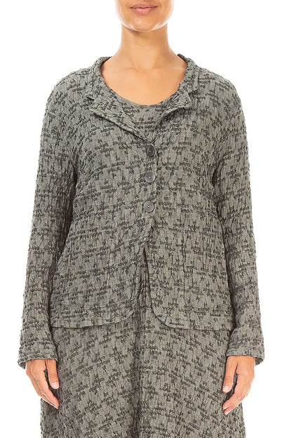 Jacke aus Leinen mit geometrischer Struktur in olivgrau