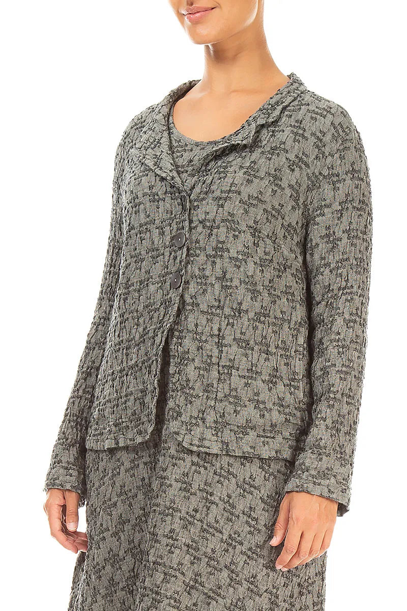 Jacke aus Leinen mit geometrischer Struktur in olivgrau