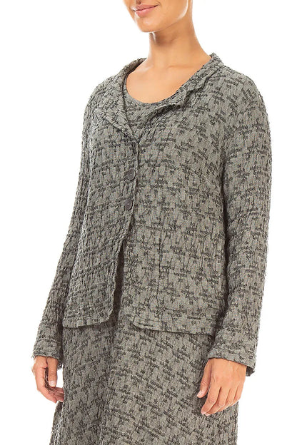 Jacke aus Leinen mit geometrischer Struktur in olivgrau