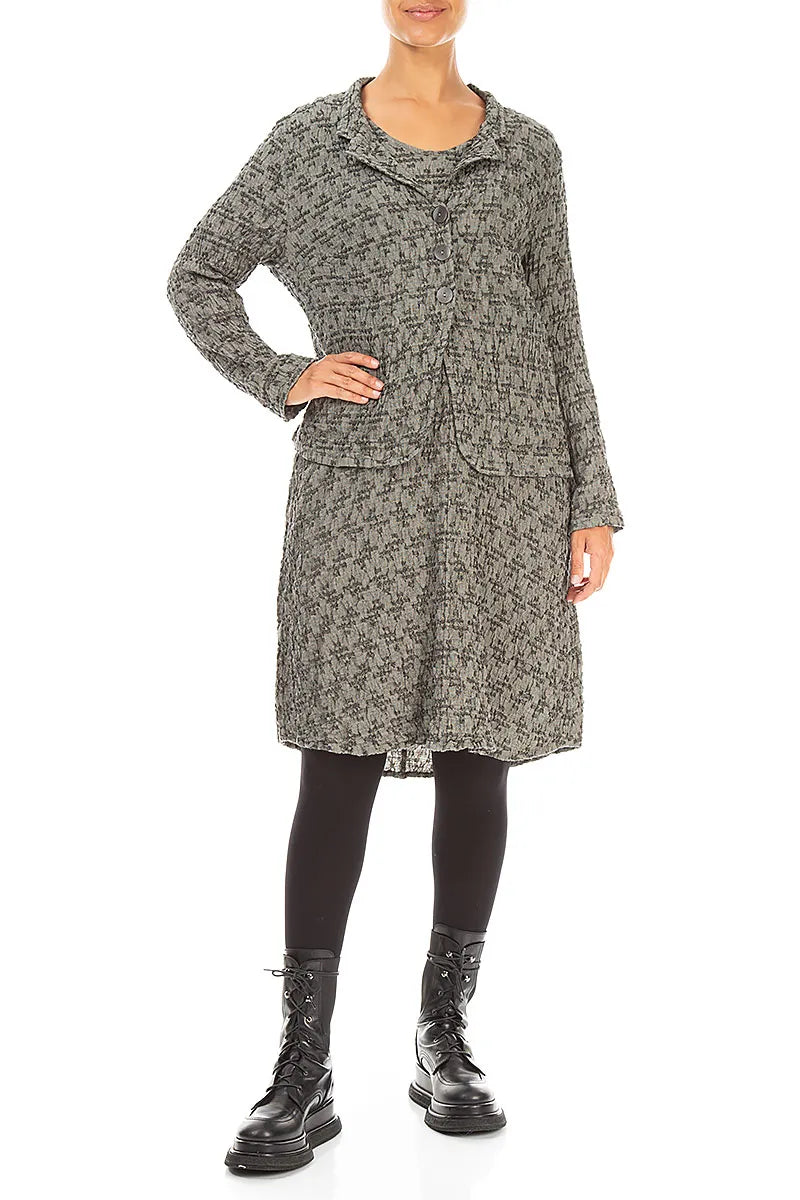 Jacke aus Leinen mit geometrischer Struktur in olivgrau