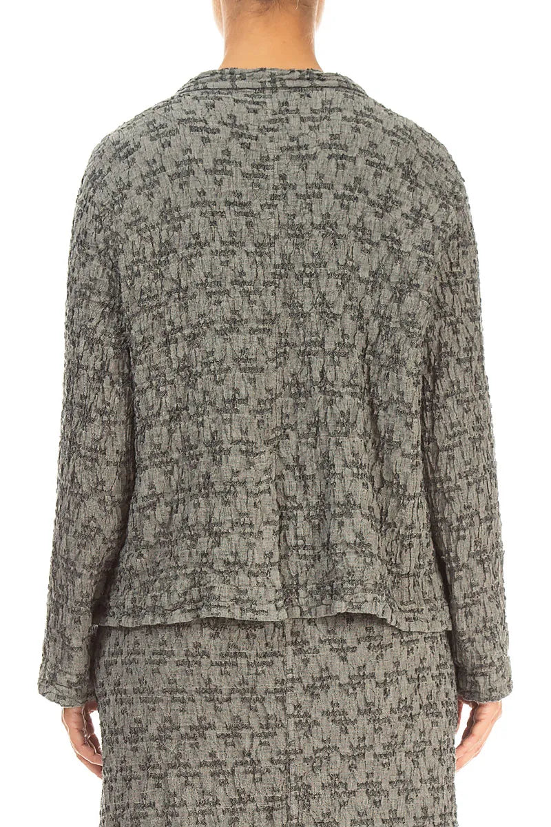Jacke aus Leinen mit geometrischer Struktur in olivgrau