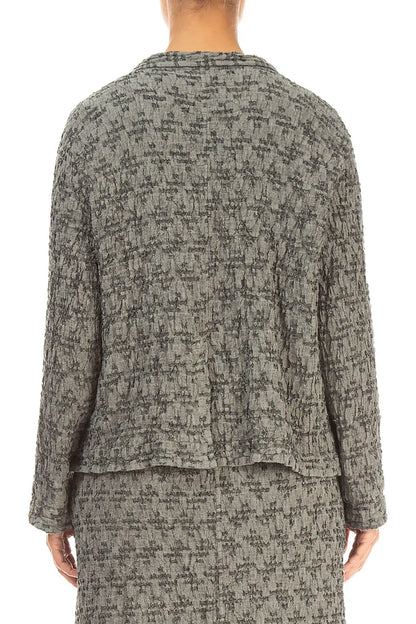 Jacke aus Leinen mit geometrischer Struktur in olivgrau