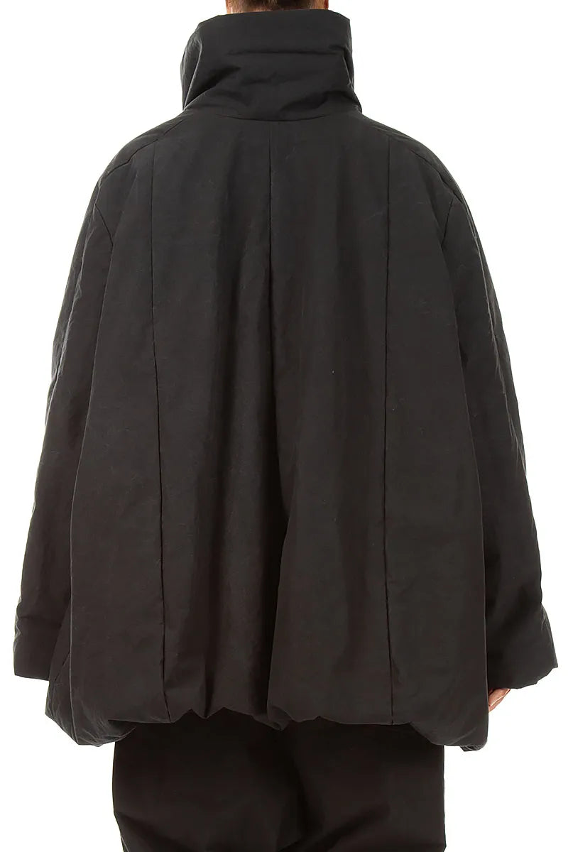High Collar Black Cotton Puffer Coat 3