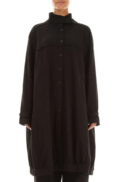 High Collar Black French Terry Cotton Jacket 1