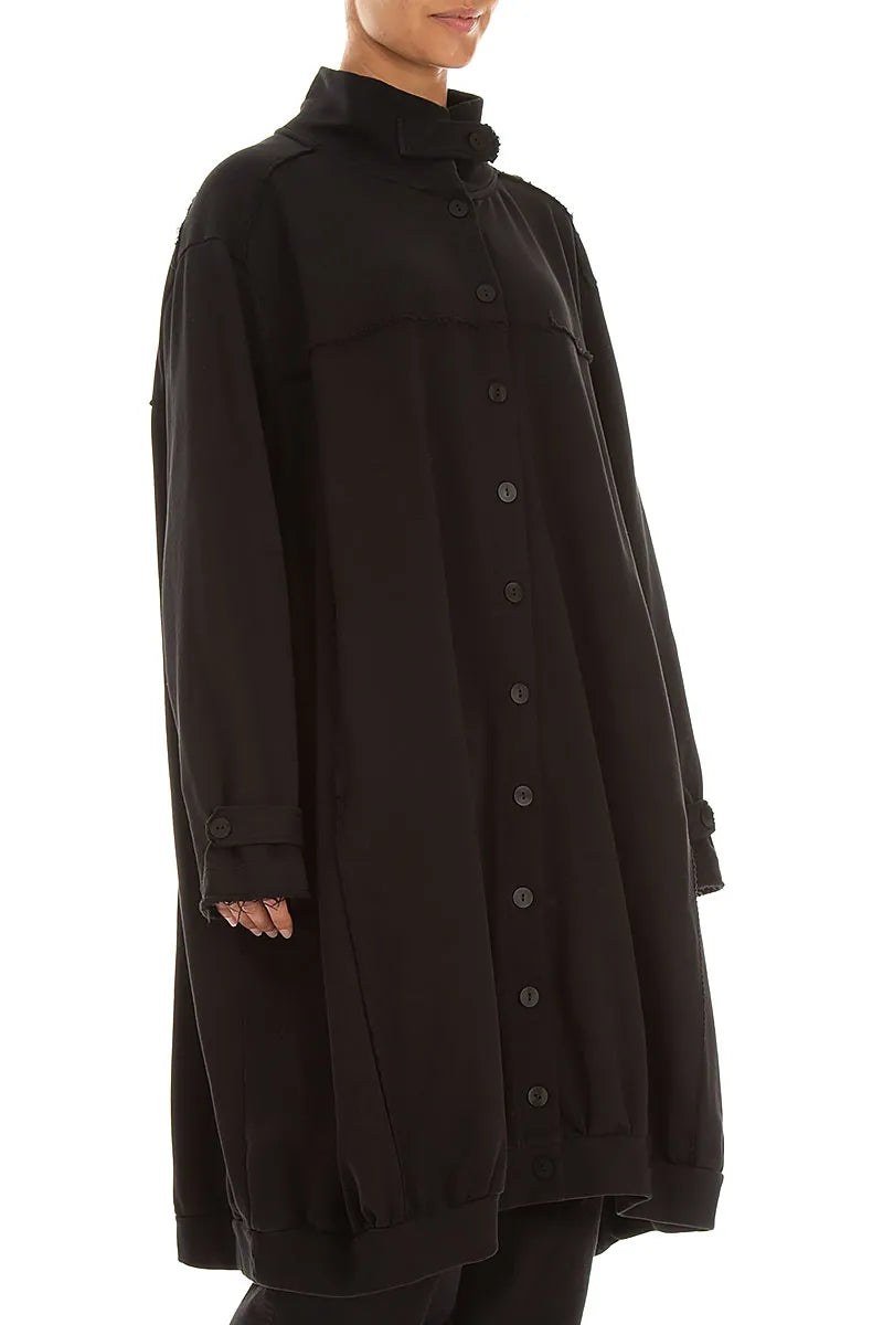 High Collar Black French Terry Cotton Jacket 3
