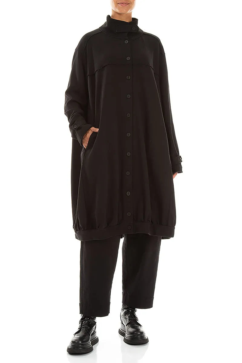 High Collar Black French Terry Cotton Jacket 4