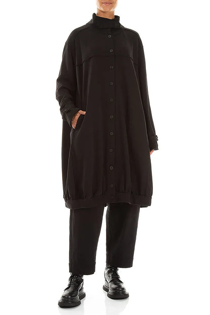 High Collar Black French Terry Cotton Jacket 4