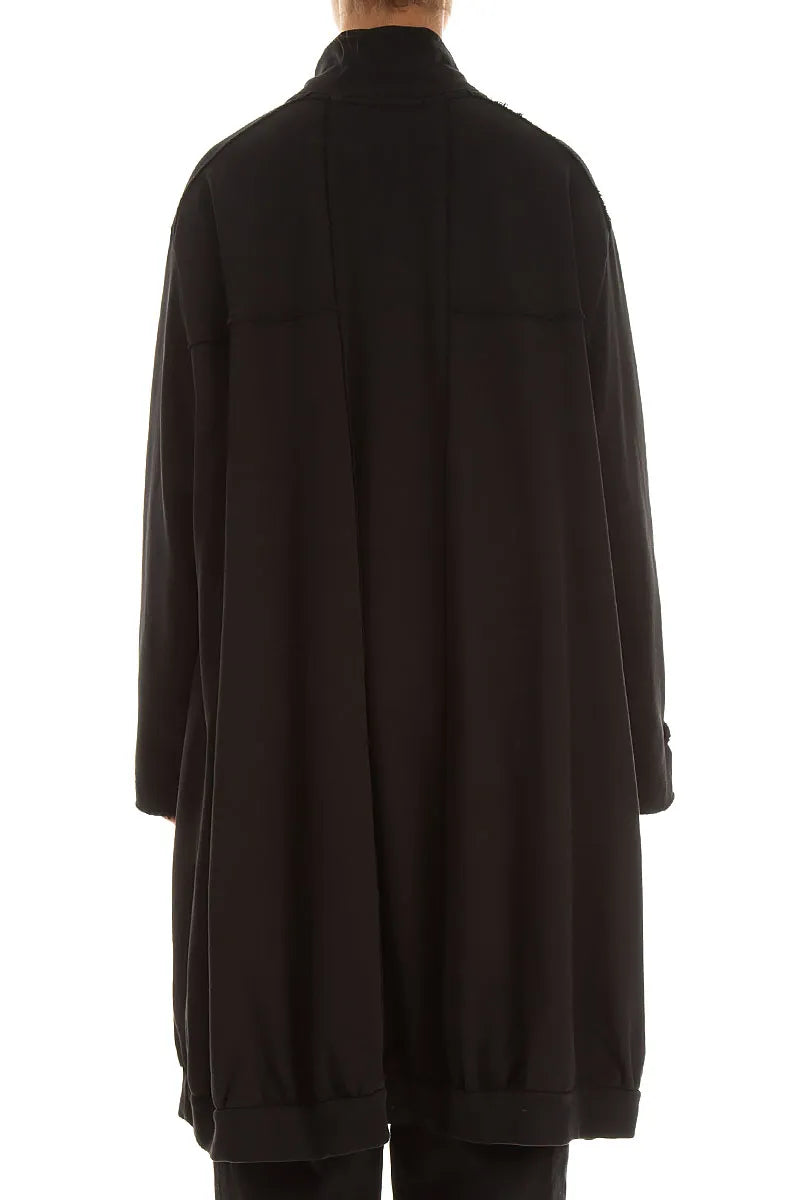 High Collar Black French Terry Cotton Jacket 2