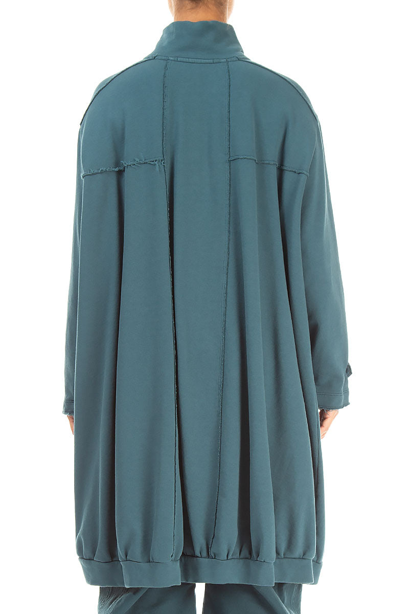 High Collar Deep Turquoise French Terry Cotton Jacket 2