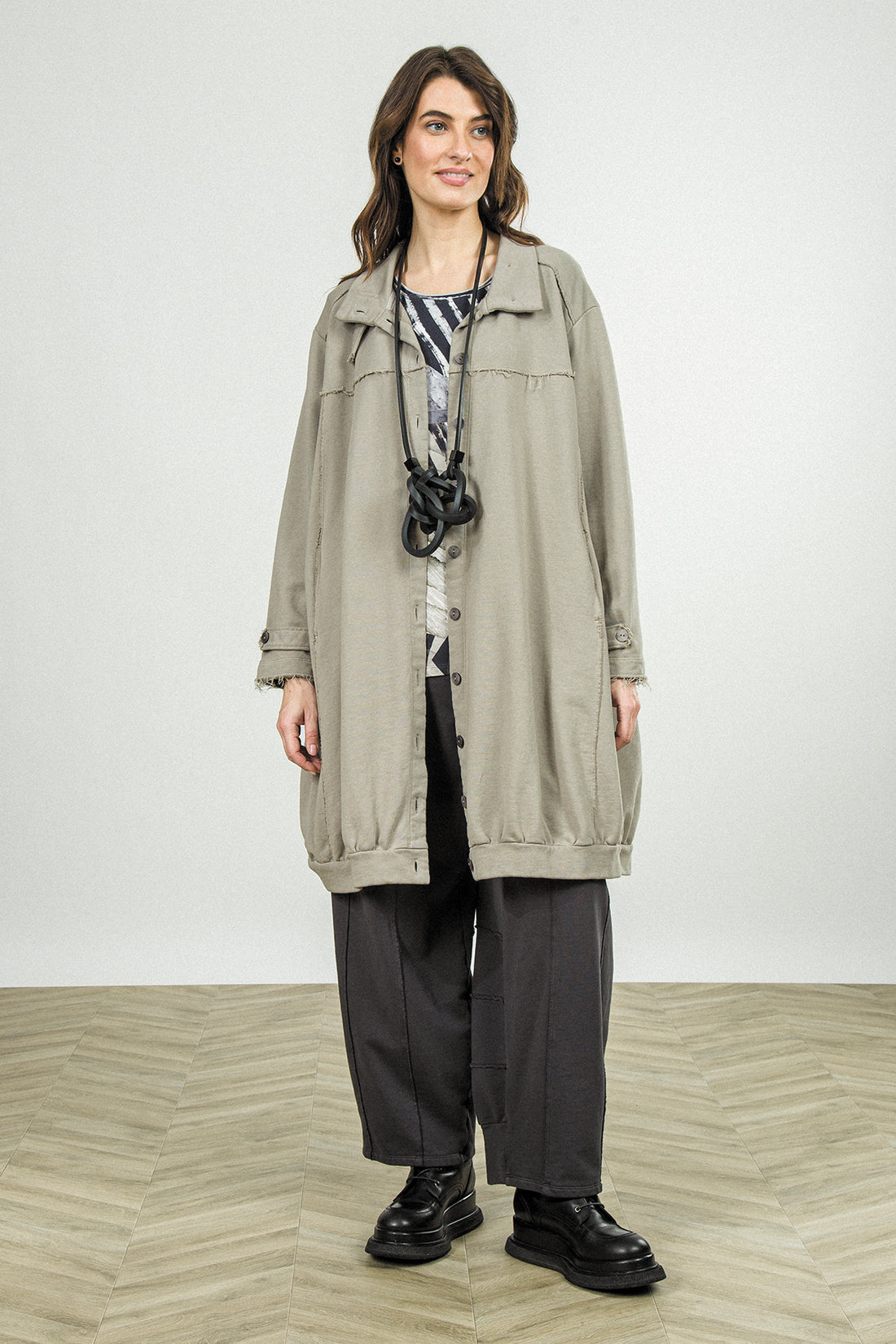 High Collar Olive French Terry Cotton Jacket 1