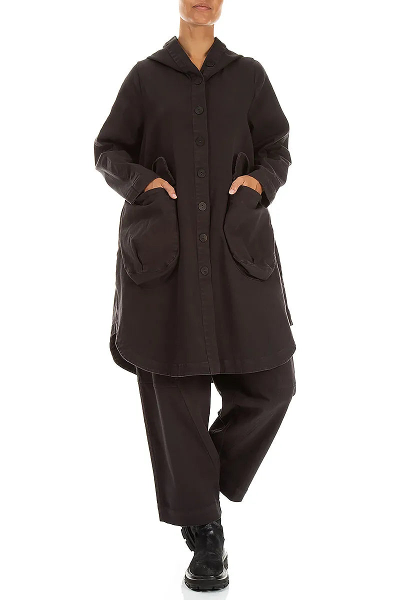Hooded Charcoal Stretch Cotton Coat 4