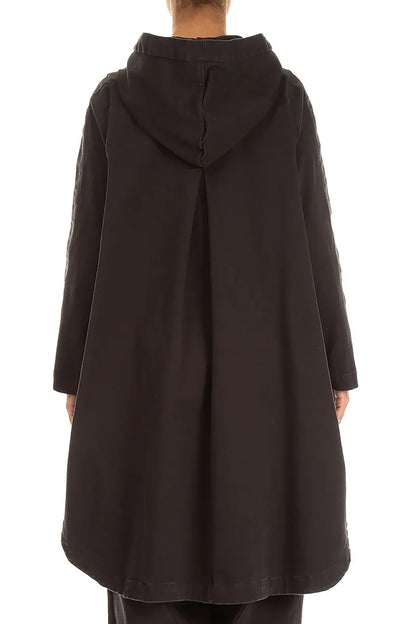 Hooded Charcoal Stretch Cotton Coat 2