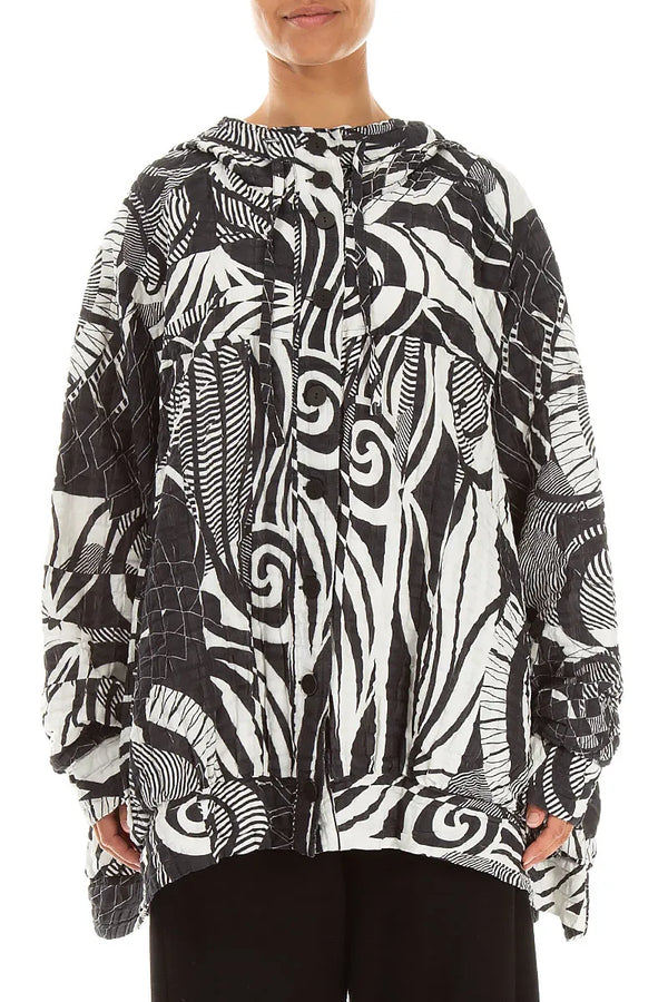 Hooded Loose Orbit Checkered Linen Cotton Jacket 1