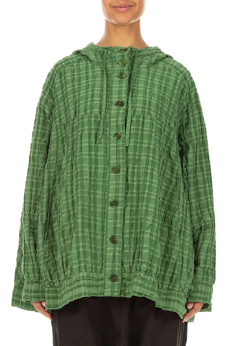 Hooded Loose Shamrock Green Linen Cotton Jacket 2