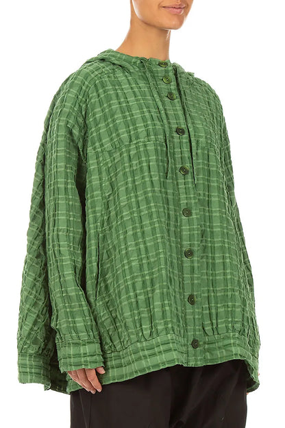 Hooded Loose Shamrock Green Linen Cotton Jacket 4