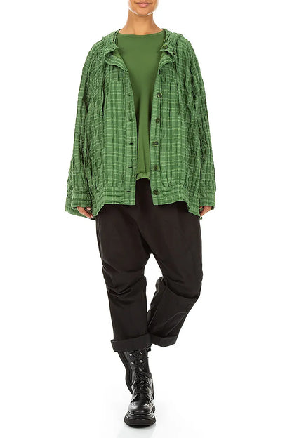 Hooded Loose Shamrock Green Linen Cotton Jacket 5