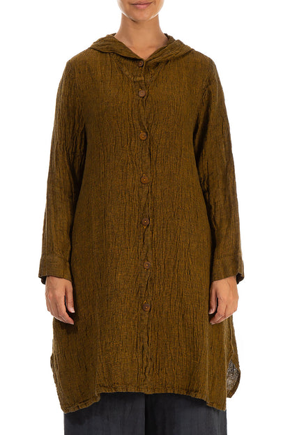 Hooded Mustard Mélange Linen Jacket 1