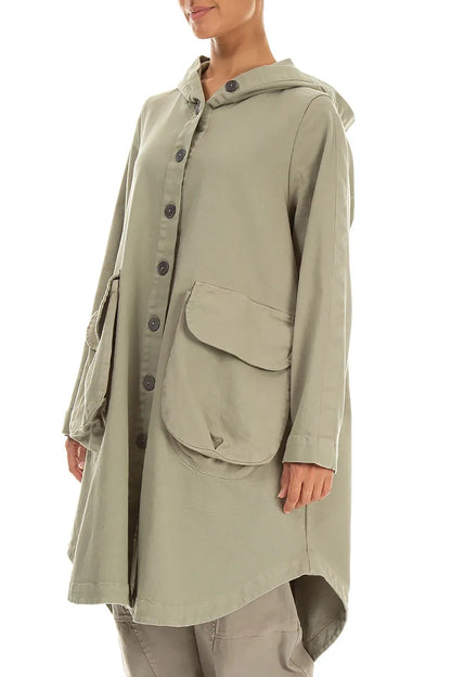 Hooded Olive Grey Stretch Cotton Coat 3