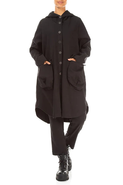 Hooded Black Stretch Cotton Coat 4