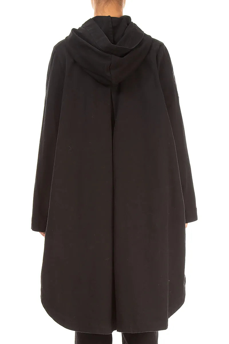 Hooded Black Stretch Cotton Coat 2