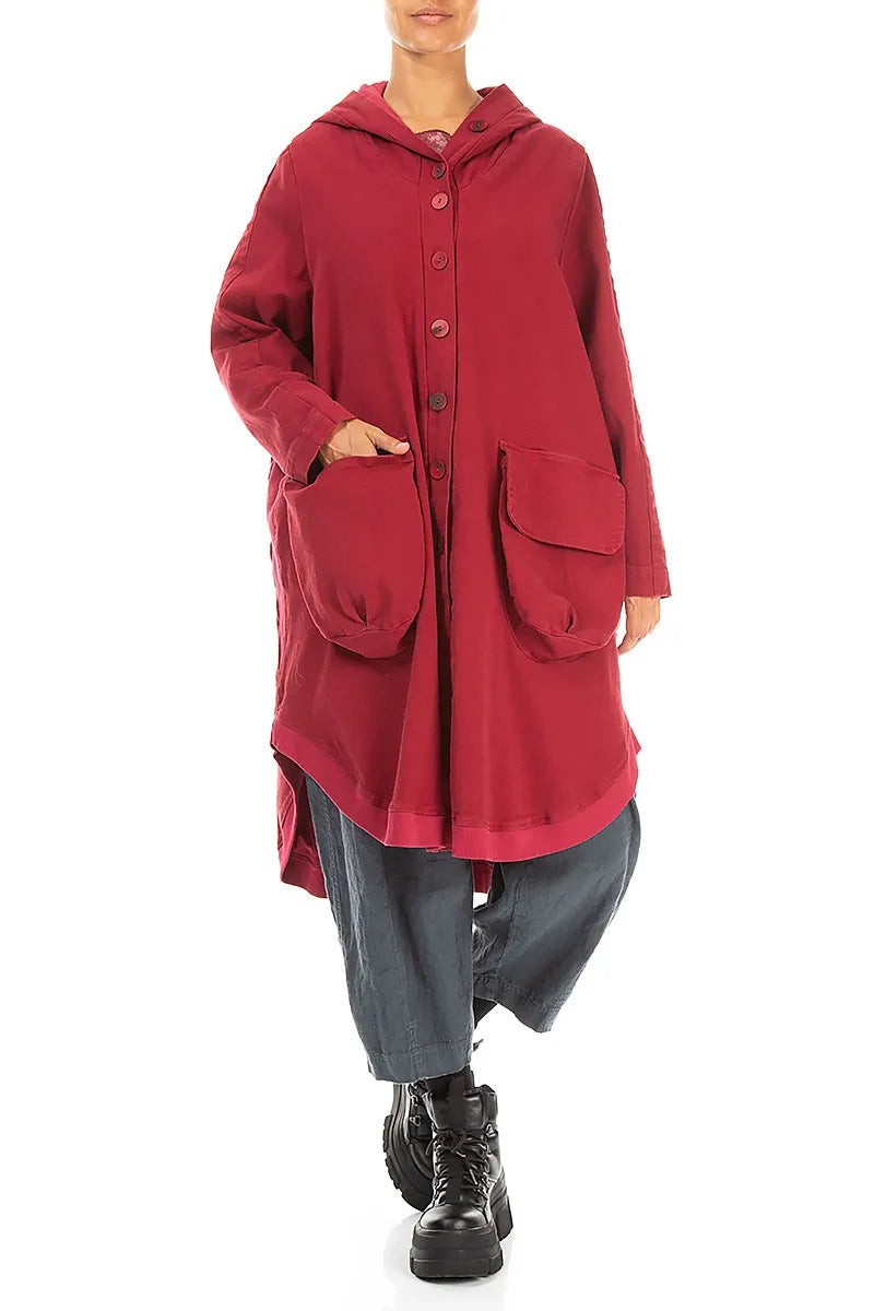 Hooded Oversized Ruby Stretch Cotton Coat 5