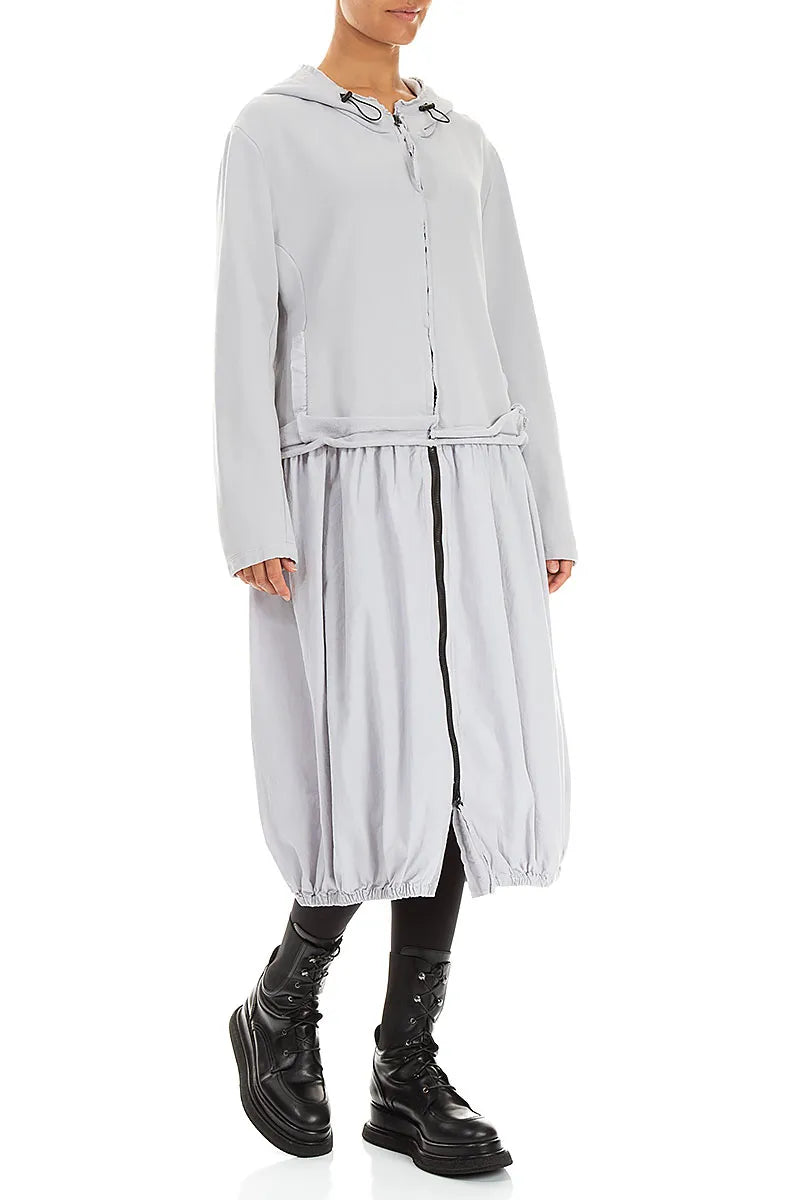 Hooded Pearl Grey Cotton Jacket Dress 3