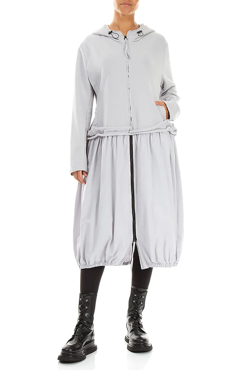Hooded Pearl Grey Cotton Jacket Dress 4