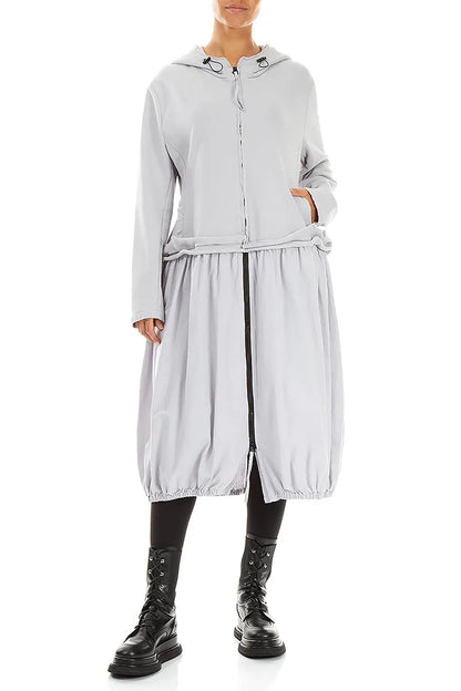 Hooded Pearl Grey Cotton Jacket Dress 4