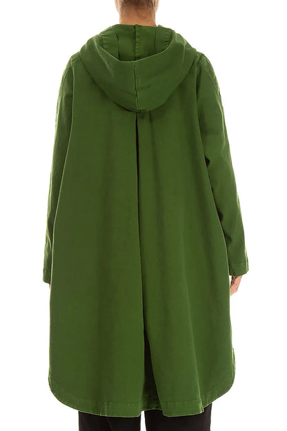 Hooded Shamrock Green Stretch Cotton Coat 2