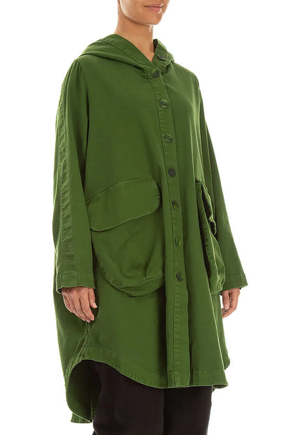 Hooded Shamrock Green Stretch Cotton Coat 3