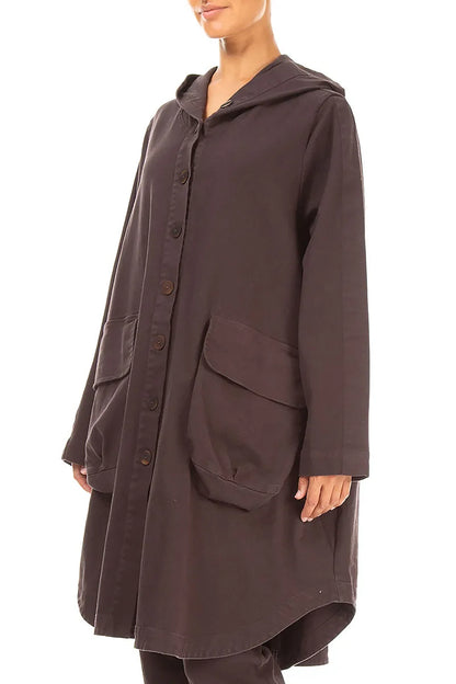 Hooded Truffle Brown Stretch Cotton Coat 3