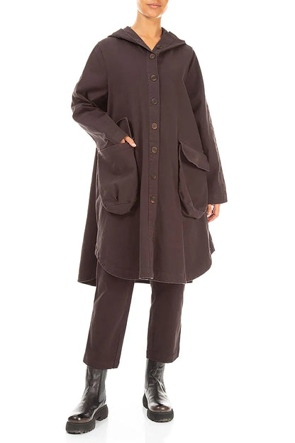 Hooded Truffle Brown Stretch Cotton Coat 4