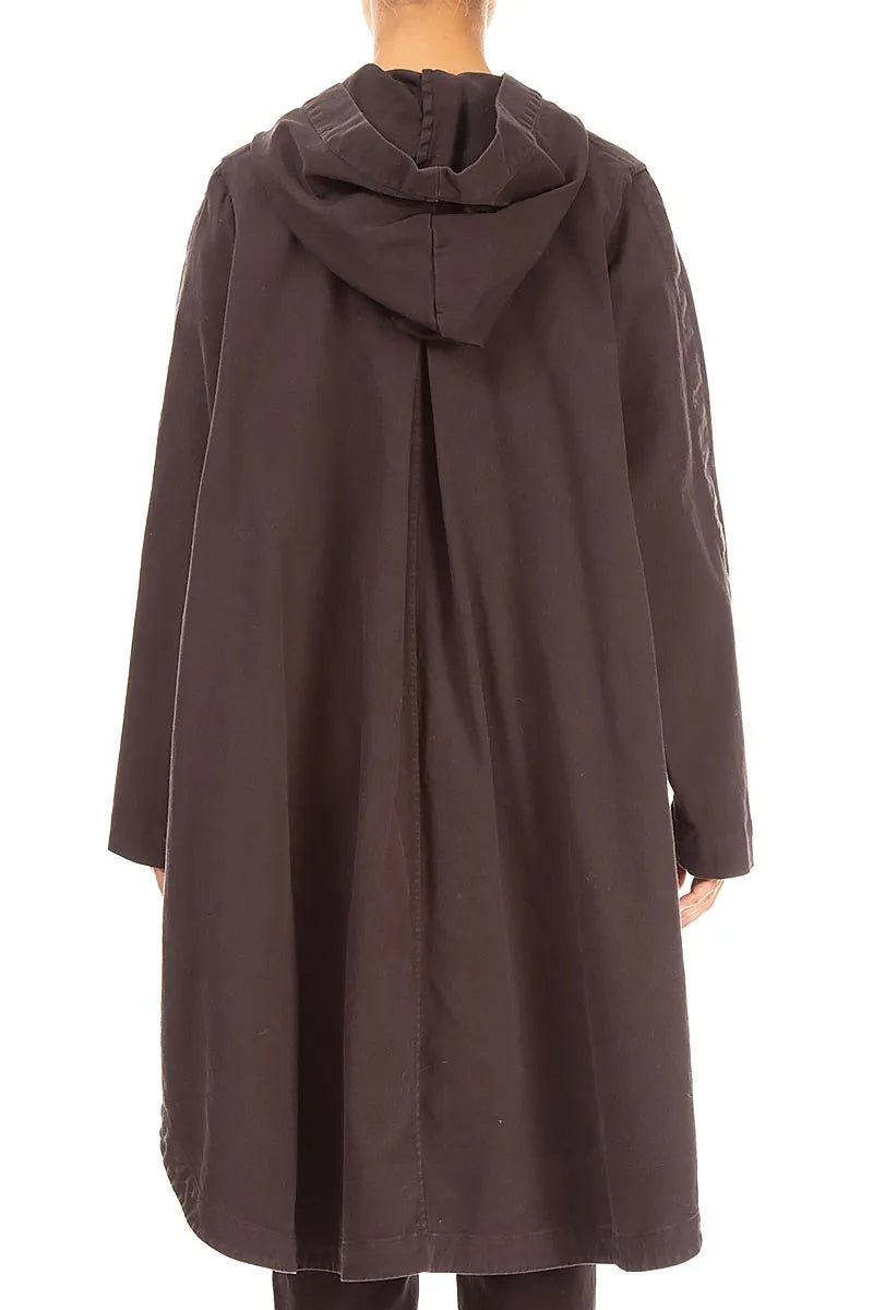 Hooded Truffle Brown Stretch Cotton Coat 2