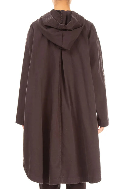Hooded Truffle Brown Stretch Cotton Coat 2