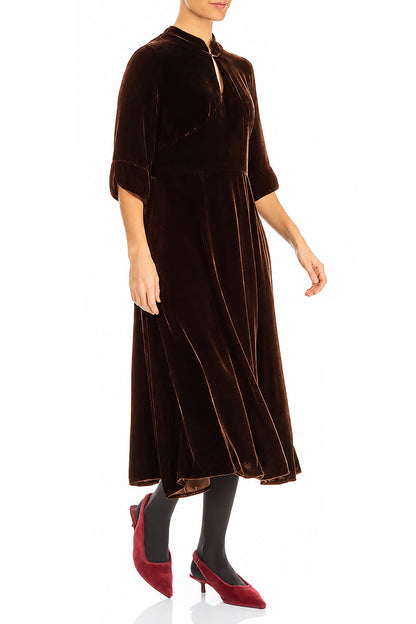 Keyhole Neck Aged Copper Silk Velvet Dress