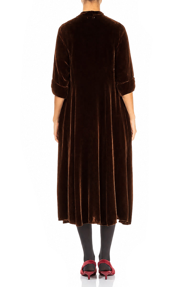 Keyhole Neck Aged Copper Silk Velvet Dress