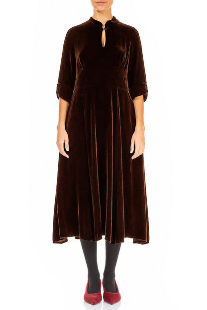 Keyhole Neck Aged Copper Silk Velvet Dress