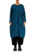Large Side Pocket Blue Check Linen Dress 1