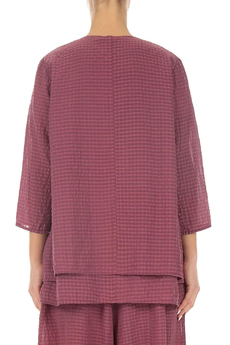 Layered 3/4 Sleeves Antique Ruby Textured Silk Blouse 2