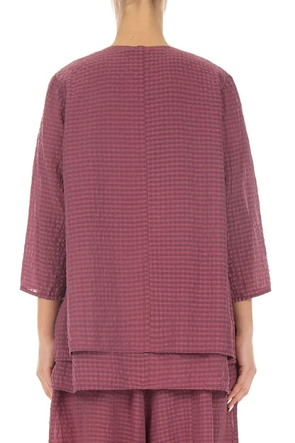 Layered 3/4 Sleeves Antique Ruby Textured Silk Blouse 2